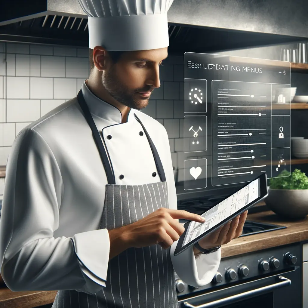 Digital menu displaying vibrant breakfast, lunch, and dinner options with enticing food photography.